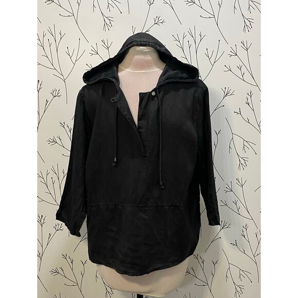 VTG C+R Comfort & Relax 100% Linen Black Topper Hood Medium Lagenlook Minimalist - Picture 2 of 6